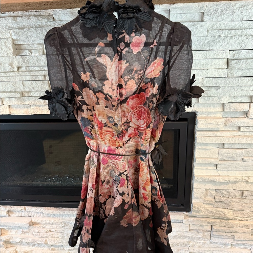 Zimmermann Black and pink Ruffled Tie Front Mini Dress